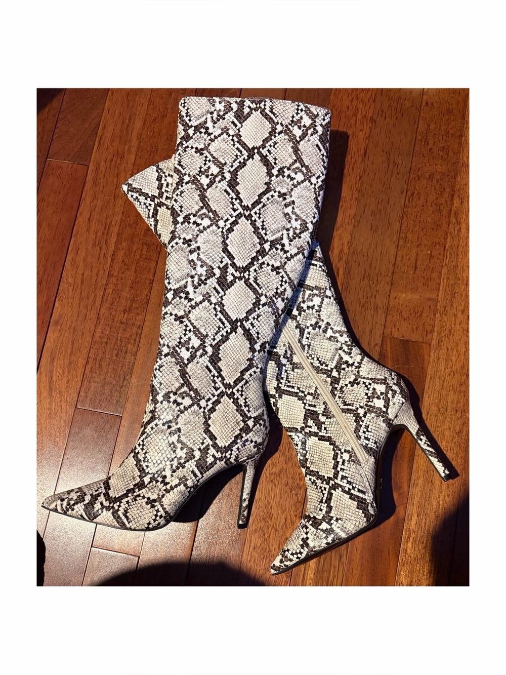 Women's Thalia Snake Print Knee-High Stiletto Boots - White/Black